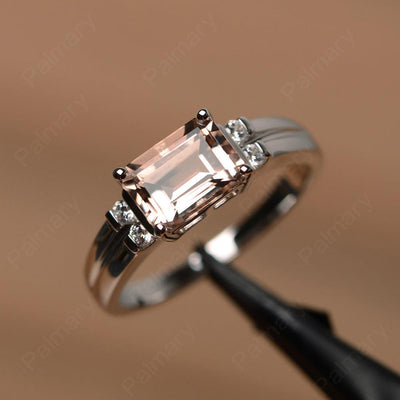 Emerald Cut Horizontal Morganite Engagement Rings - Palmary