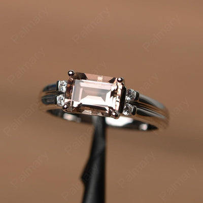 Emerald Cut Horizontal Morganite Engagement Rings - Palmary