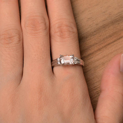 Emerald Cut Horizontal Morganite Engagement Rings - Palmary