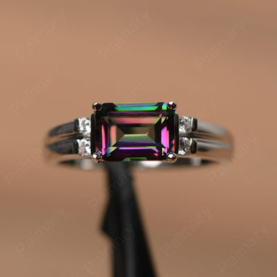 Emerald Cut Horizontal Mystic Topaz Engagement Rings - Palmary