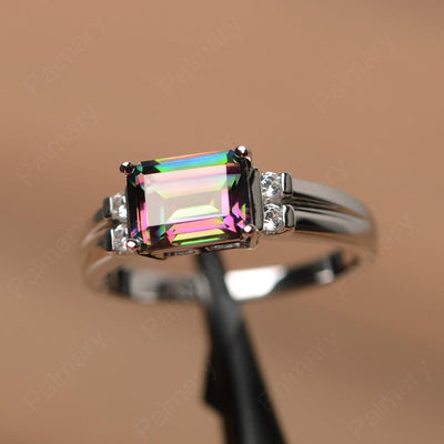 Emerald Cut Horizontal Mystic Topaz Engagement Rings - Palmary