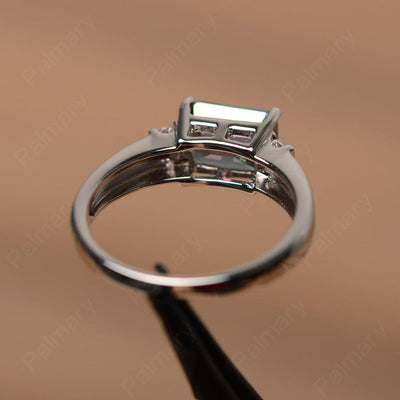 Emerald Cut Horizontal Mystic Topaz Engagement Rings - Palmary