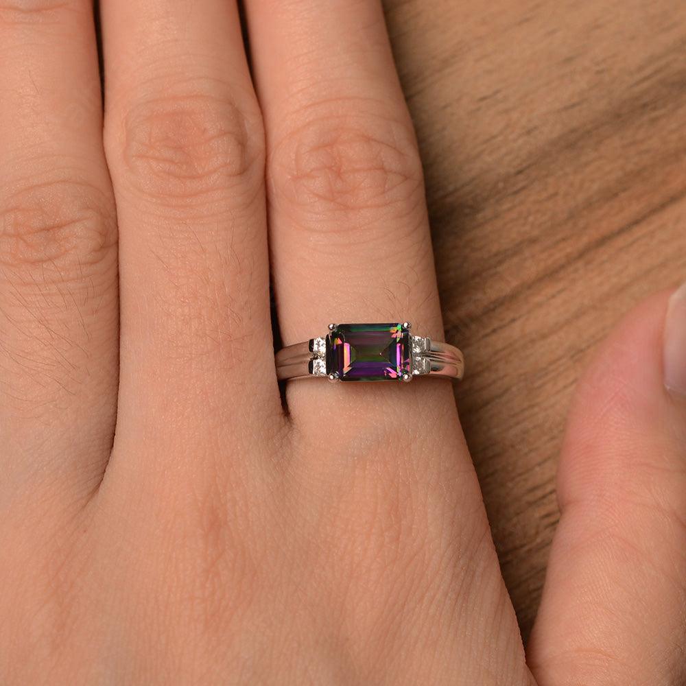 Emerald Cut Horizontal Mystic Topaz Engagement Rings - Palmary