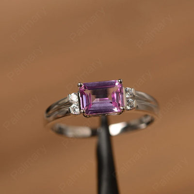 Emerald Cut Horizontal Pink Sapphire Engagement Rings - Palmary