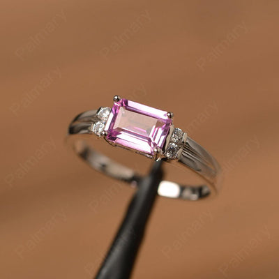 Emerald Cut Horizontal Pink Sapphire Engagement Rings - Palmary