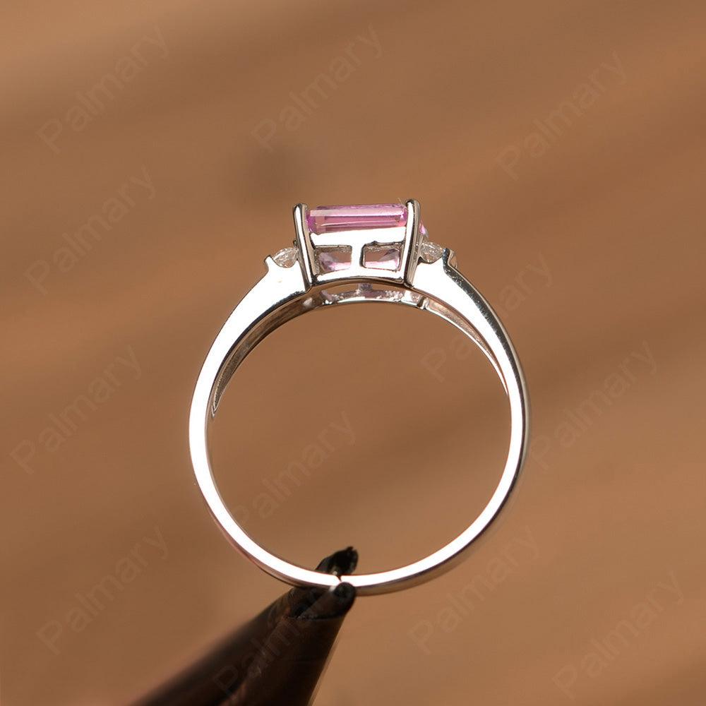Emerald Cut Horizontal Pink Sapphire Engagement Rings - Palmary