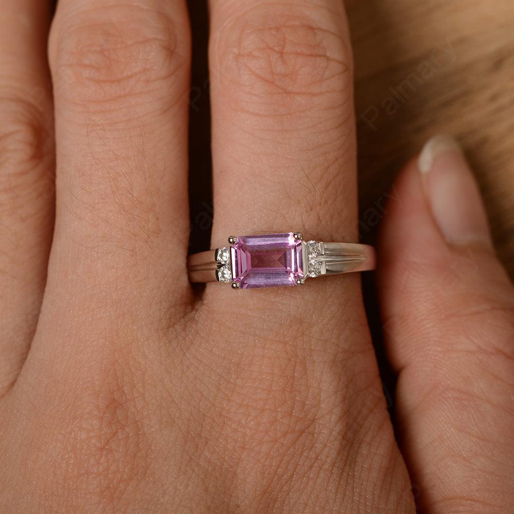 Emerald Cut Horizontal Pink Sapphire Engagement Rings - Palmary