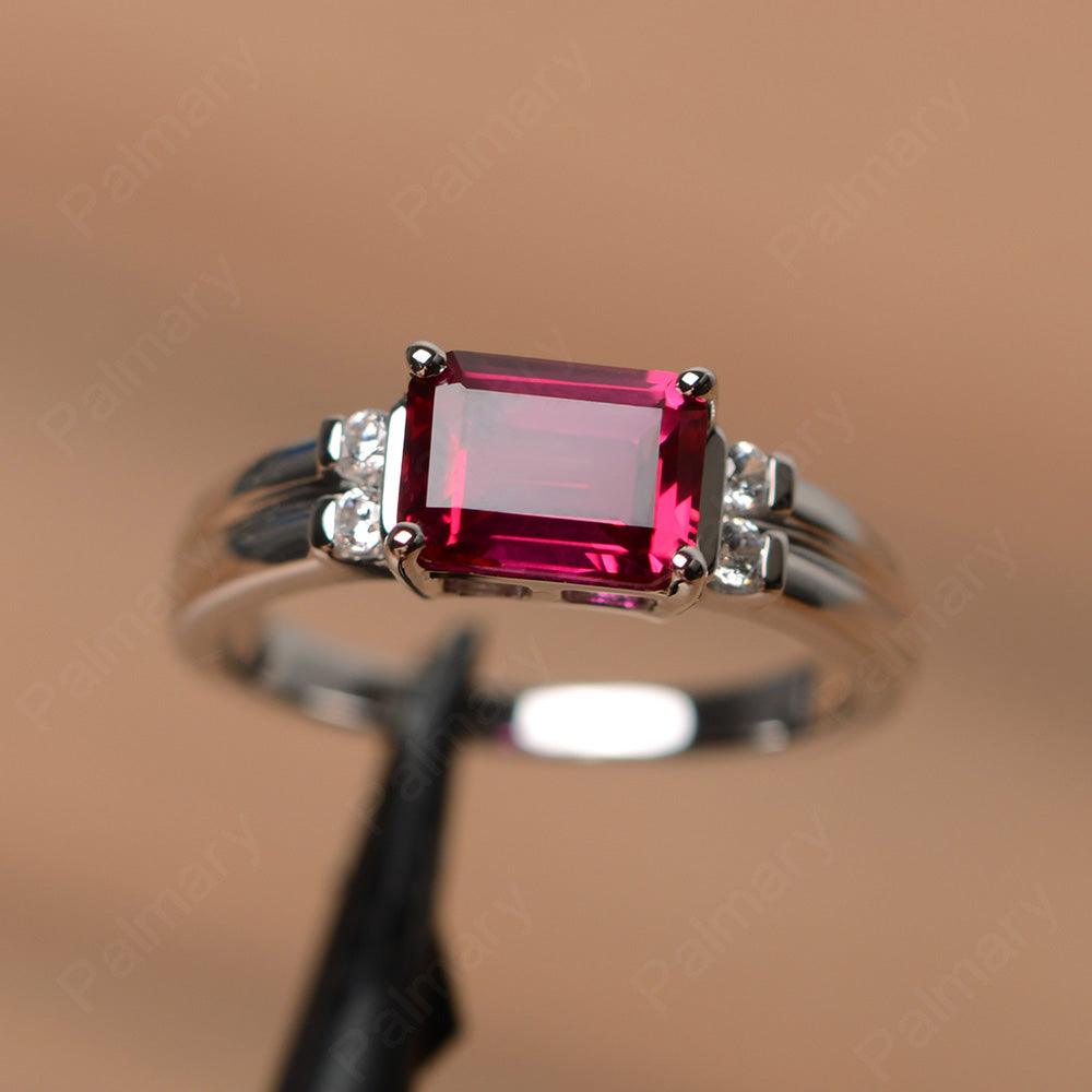 Emerald Cut Horizontal Ruby Engagement Rings - Palmary