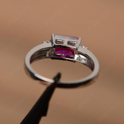 Emerald Cut Horizontal Ruby Engagement Rings - Palmary