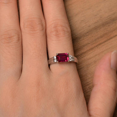 Emerald Cut Horizontal Ruby Engagement Rings - Palmary