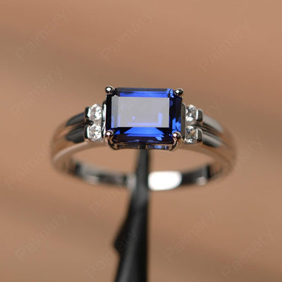 Emerald Cut Horizontal Sapphire Engagement Rings - Palmary