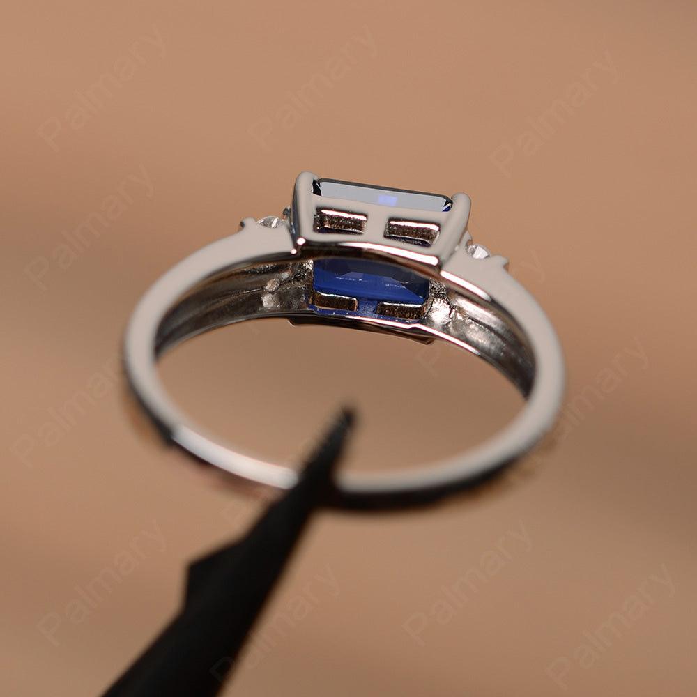 Emerald Cut Horizontal Sapphire Engagement Rings - Palmary