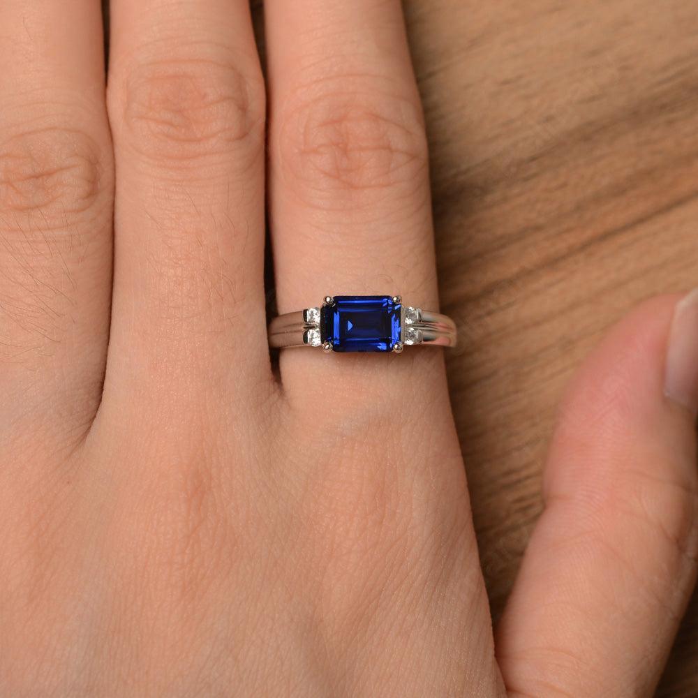 Emerald Cut Horizontal Sapphire Engagement Rings - Palmary