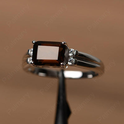 Emerald Cut Horizontal Smoky Quartz  Engagement Rings - Palmary