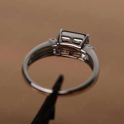 Emerald Cut Horizontal Smoky Quartz  Engagement Rings - Palmary