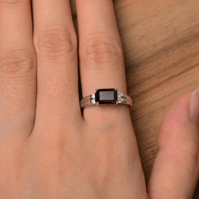Emerald Cut Horizontal Smoky Quartz  Engagement Rings - Palmary