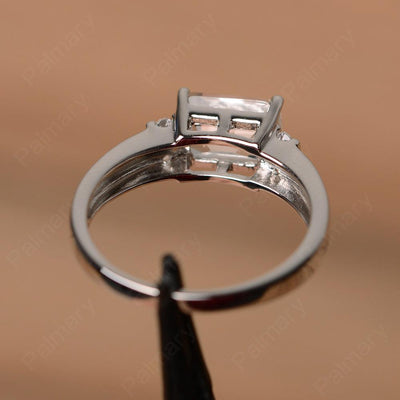 Emerald Cut Horizontal White Topaz Engagement Rings - Palmary