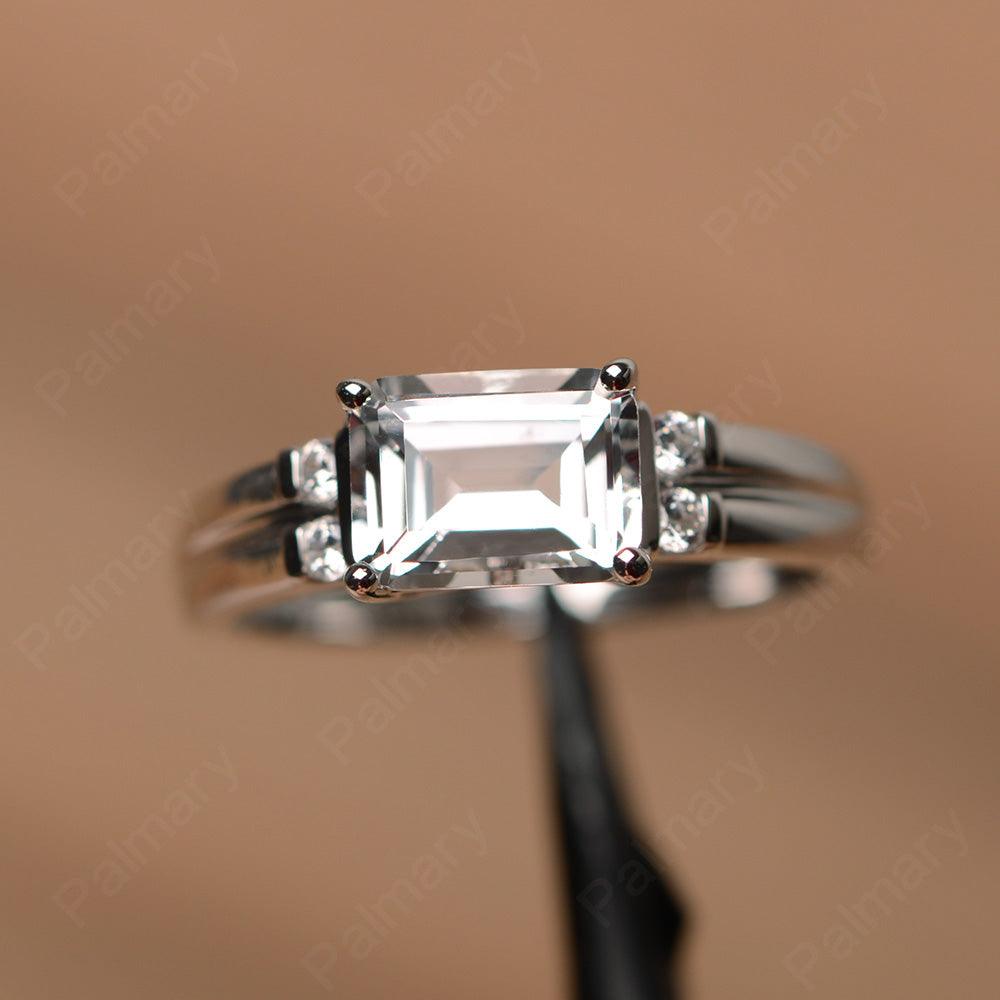 Emerald Cut Horizontal White Topaz Engagement Rings - Palmary