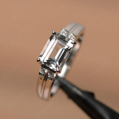 Emerald Cut Horizontal White Topaz Engagement Rings - Palmary