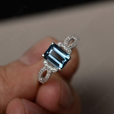 Emerald Cut Vintage London Blue Topaz Rings - Palmary