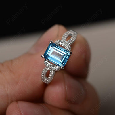 Emerald Cut Vintage Swiss Blue Topaz Rings - Palmary