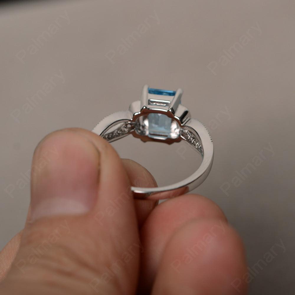 Emerald Cut Vintage Swiss Blue Topaz Rings - Palmary