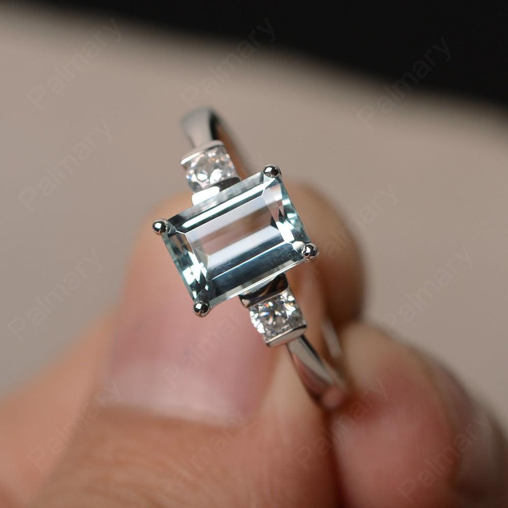 Emerald Cut Aquamarine Engagement Ring - Palmary