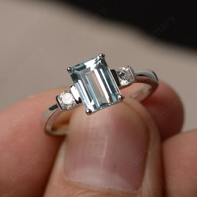 Emerald Cut Aquamarine Engagement Ring - Palmary