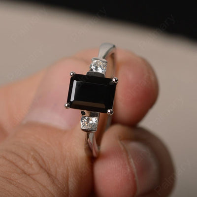 Emerald Cut Black Spinel Engagement Ring - Palmary