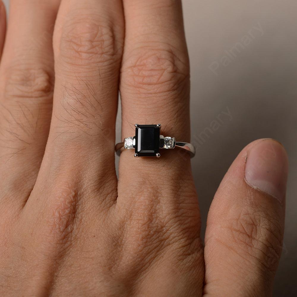 Emerald Cut Black Spinel Engagement Ring - Palmary
