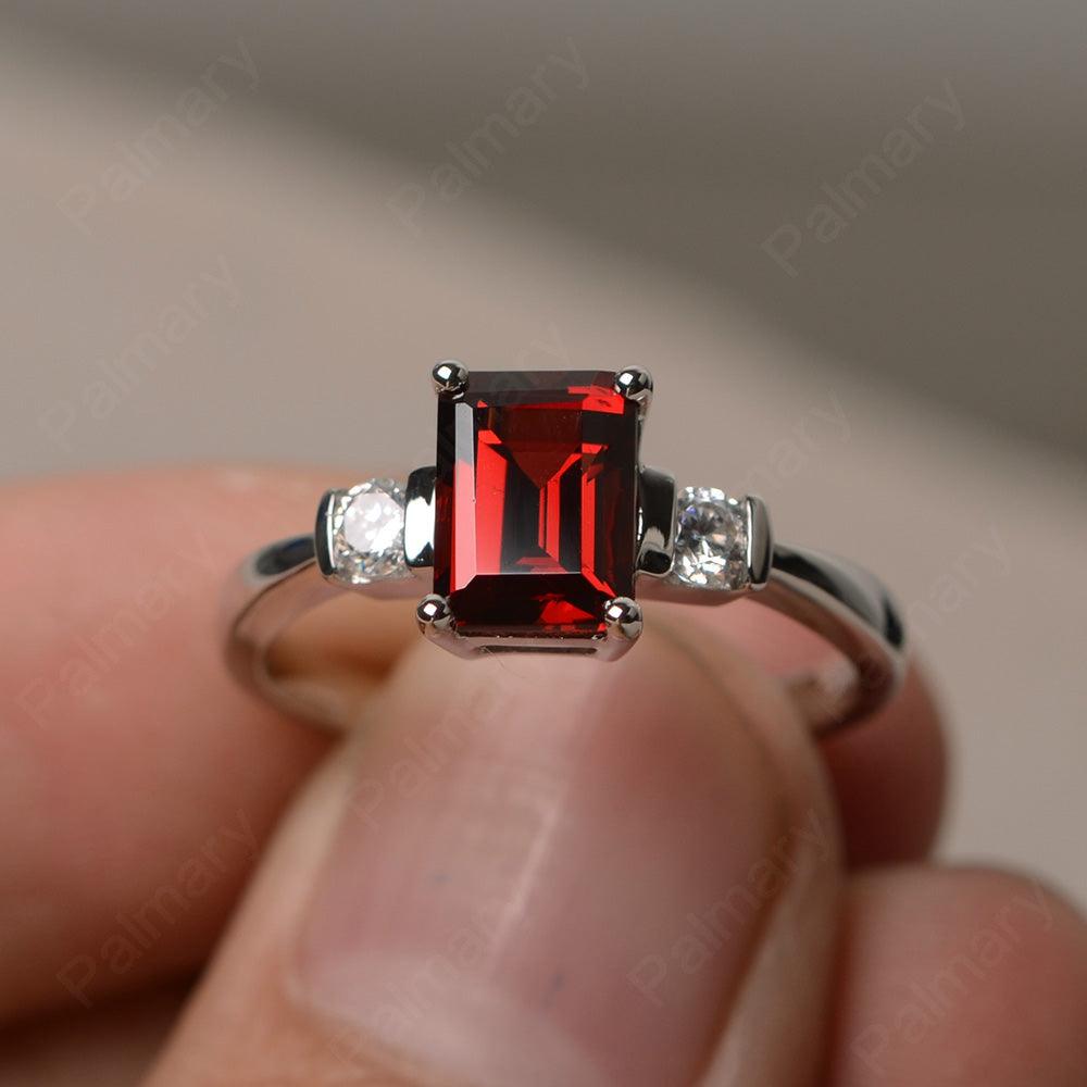 Emerald Cut Garnet Engagement Ring - Palmary