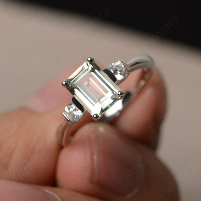 Emerald Cut Green Amethyst Engagement Ring - Palmary