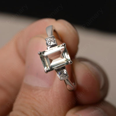 Emerald Cut Green Amethyst Engagement Ring - Palmary