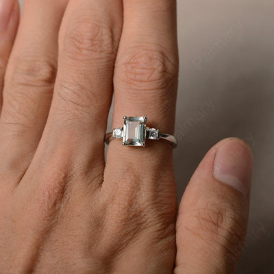 Emerald Cut Green Amethyst Engagement Ring - Palmary