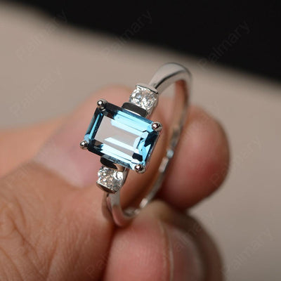 Emerald Cut London Blue Topaz Engagement Ring - Palmary