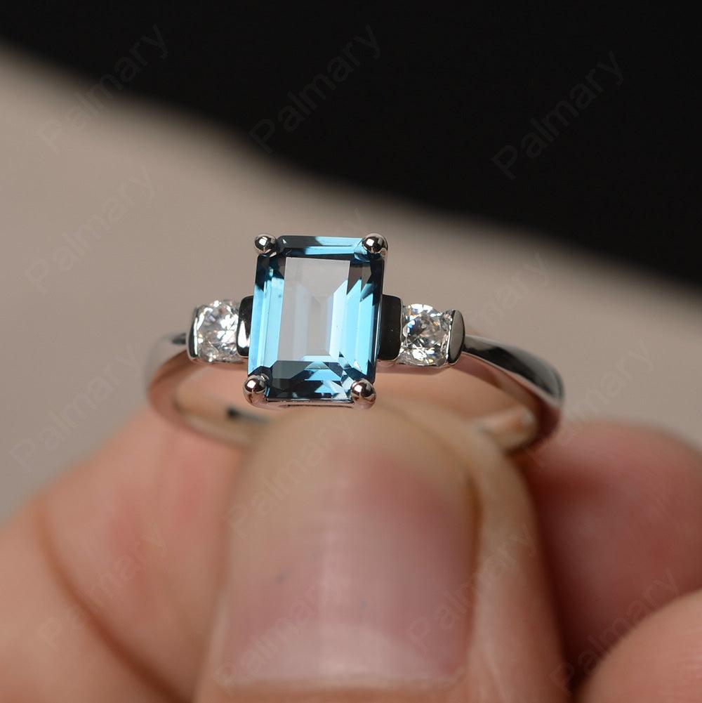 Emerald Cut London Blue Topaz Engagement Ring - Palmary