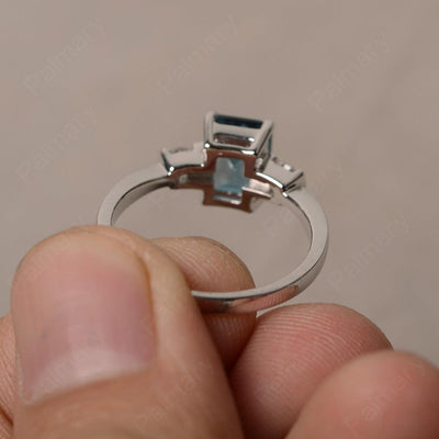 Emerald Cut London Blue Topaz Engagement Ring - Palmary