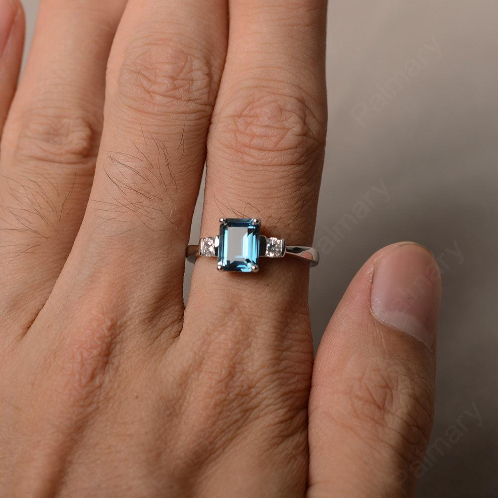 Emerald Cut London Blue Topaz Engagement Ring - Palmary