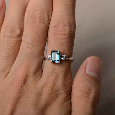 Emerald Cut London Blue Topaz Engagement Ring - Palmary