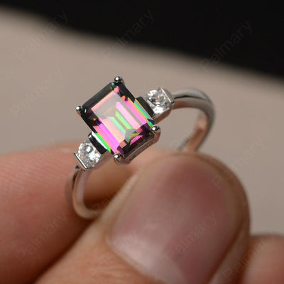 Emerald Cut Mystic Topaz Engagement Ring - Palmary