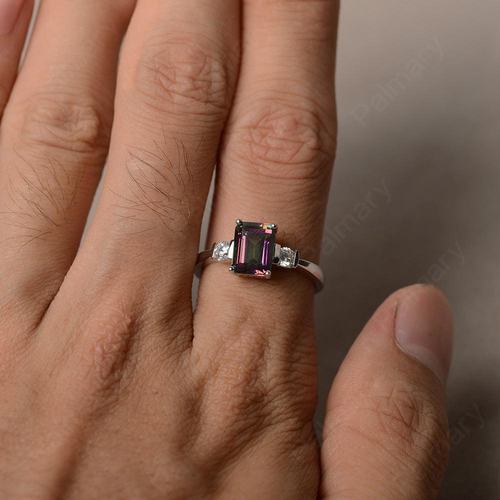Emerald Cut Mystic Topaz Engagement Ring - Palmary