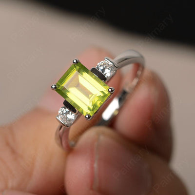 Emerald Cut Peridot Engagement Ring - Palmary
