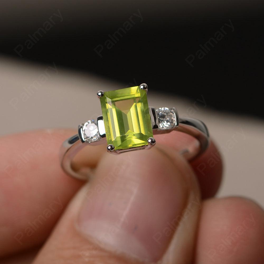 Emerald Cut Peridot Engagement Ring - Palmary