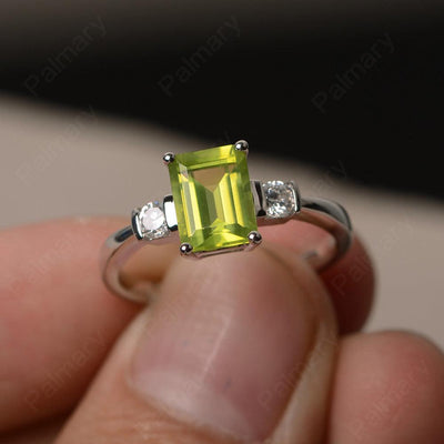 Emerald Cut Peridot Engagement Ring - Palmary