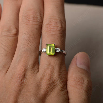 Emerald Cut Peridot Engagement Ring - Palmary