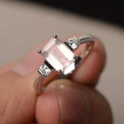 Emerald Cut Rose Quartz Engagement Ring - Palmary
