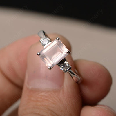 Emerald Cut Rose Quartz Engagement Ring - Palmary