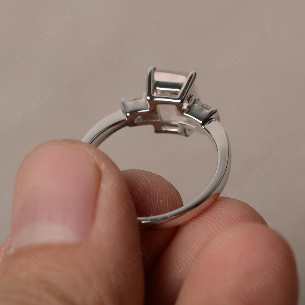 Emerald Cut Rose Quartz Engagement Ring - Palmary
