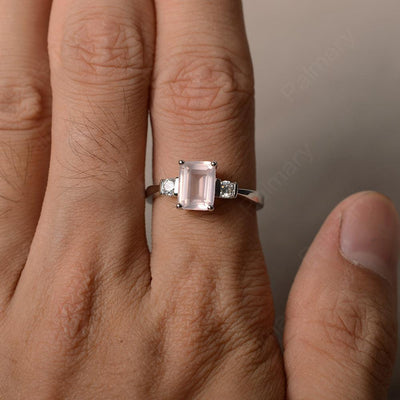 Emerald Cut Rose Quartz Engagement Ring - Palmary