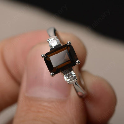 Emerald Cut Smoky Quartz  Engagement Ring - Palmary